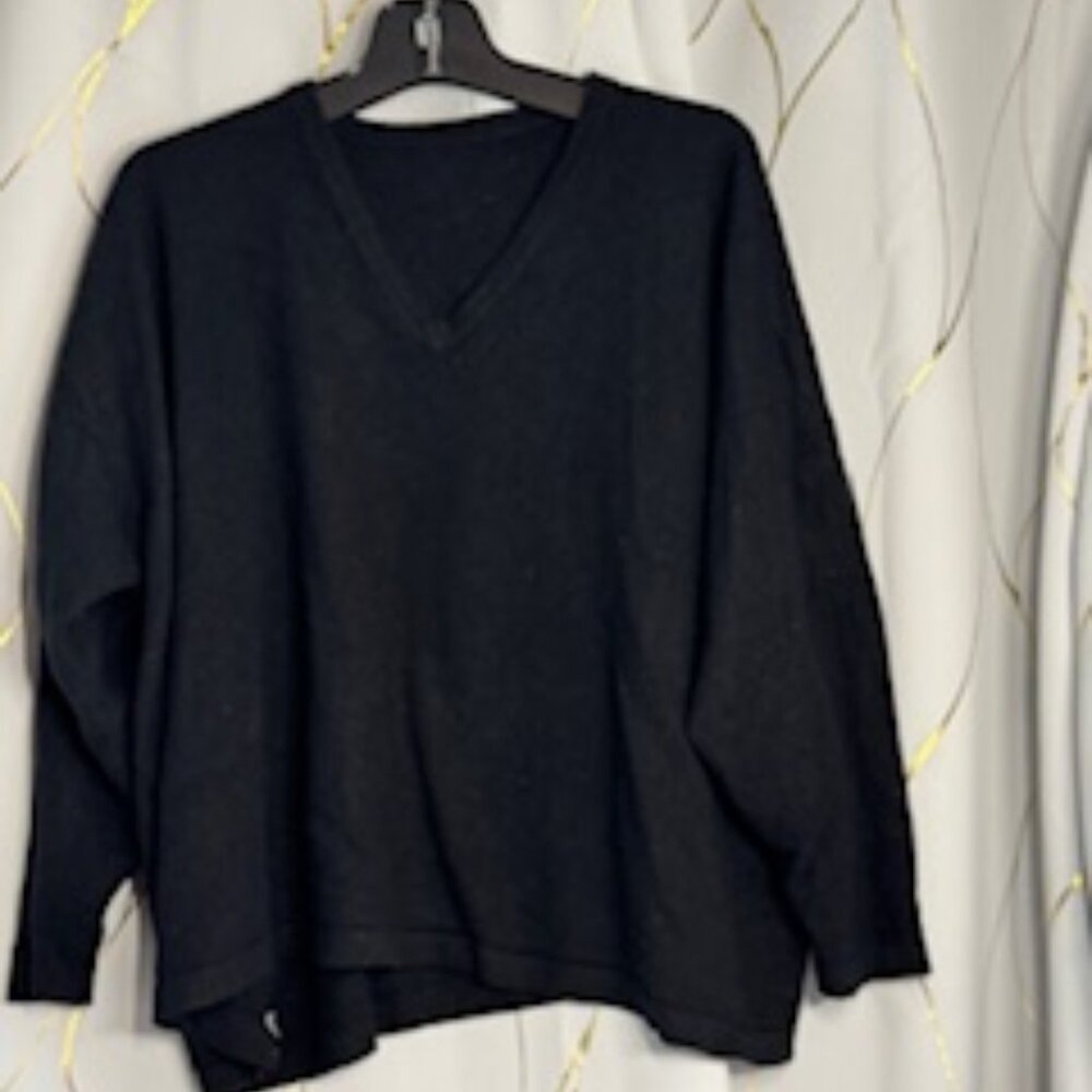 Eskandar Black Scottish Cashmere V-Neck Sweater – One Size